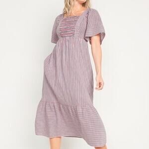 NWOT OLD NAVY Dress 4X Stripe Red Blue White Fit&Flare Tie-Back Tiered